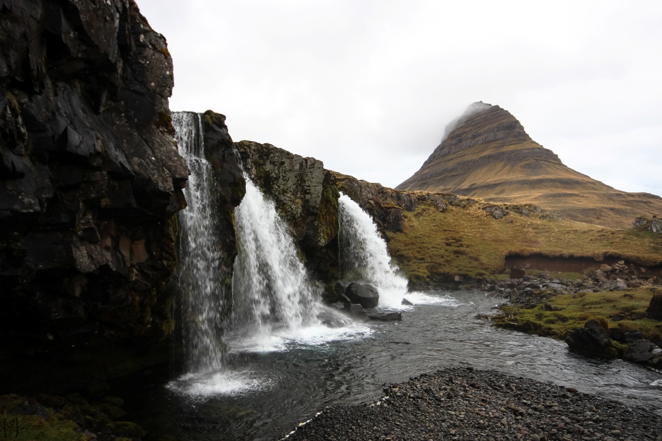 Iceland's iconic Kirkjufell mountain with waterfall